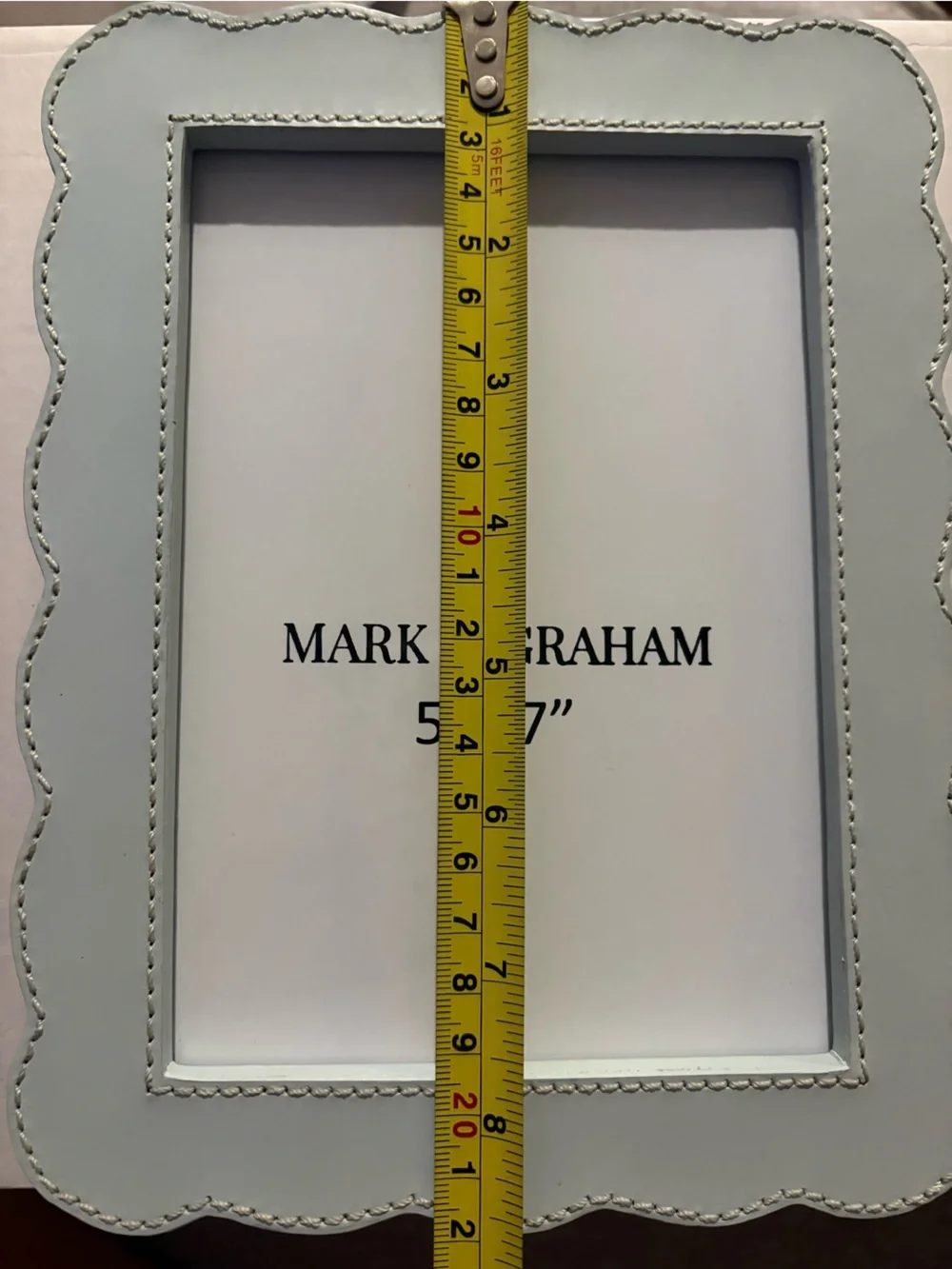 Mark & Graham 5” x 7” baby blue scalloped leather picture photo frame new